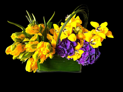 The Unusual French Tulips, Orchids, Hydrangeas In A Very Modern Set Up